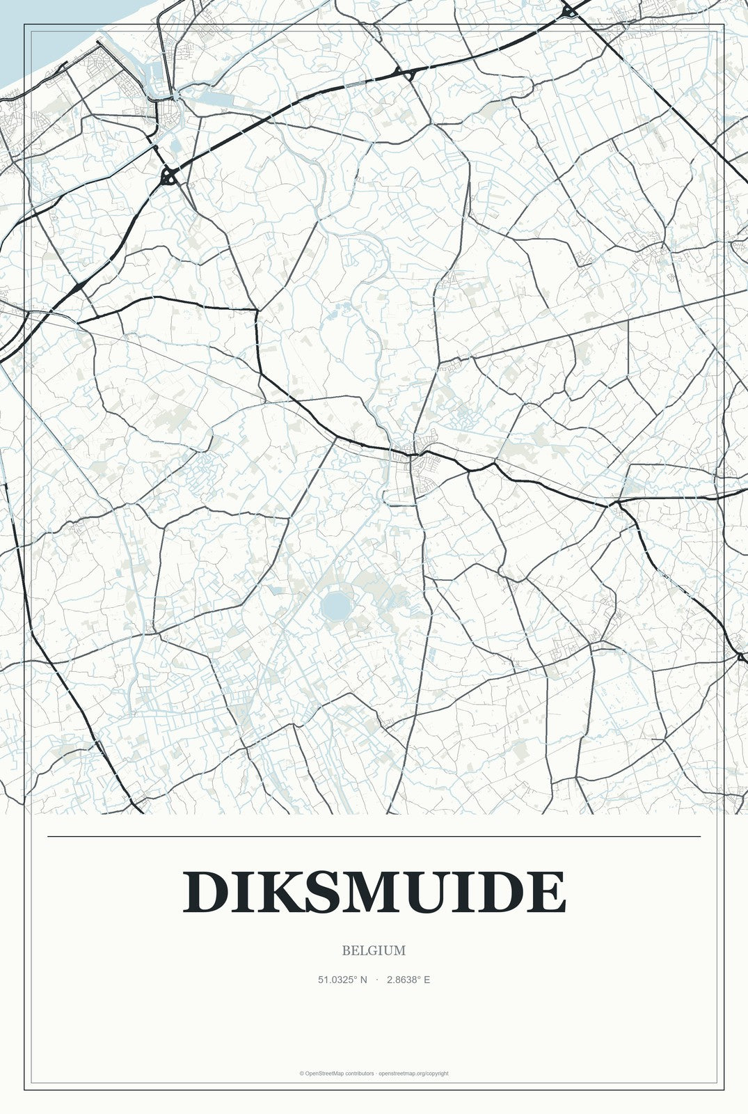 Diksmuide, Belgium City Map Aluminum Sign in Gallery Air style