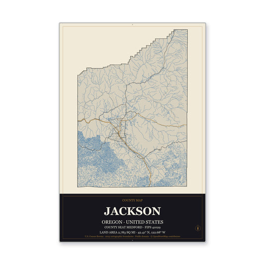 Jackson County, Oregon Map Aluminum Sign in Museum Plaque style