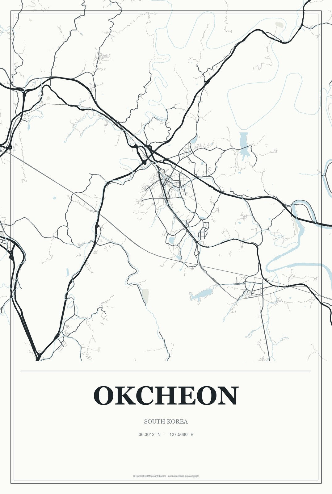 Okcheon, South Korea City Map Aluminum Sign in Gallery Air style