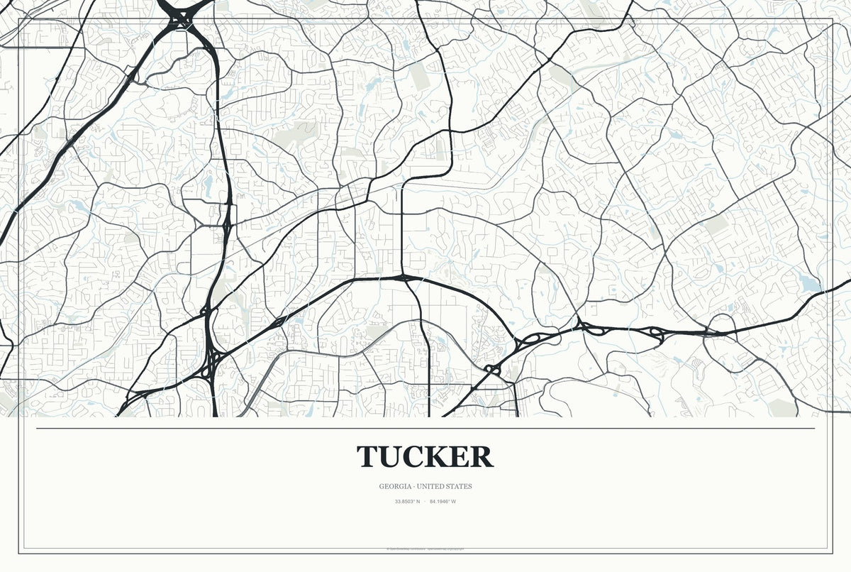 Tucker, Georgia City Map Aluminum Sign in Gallery Air style