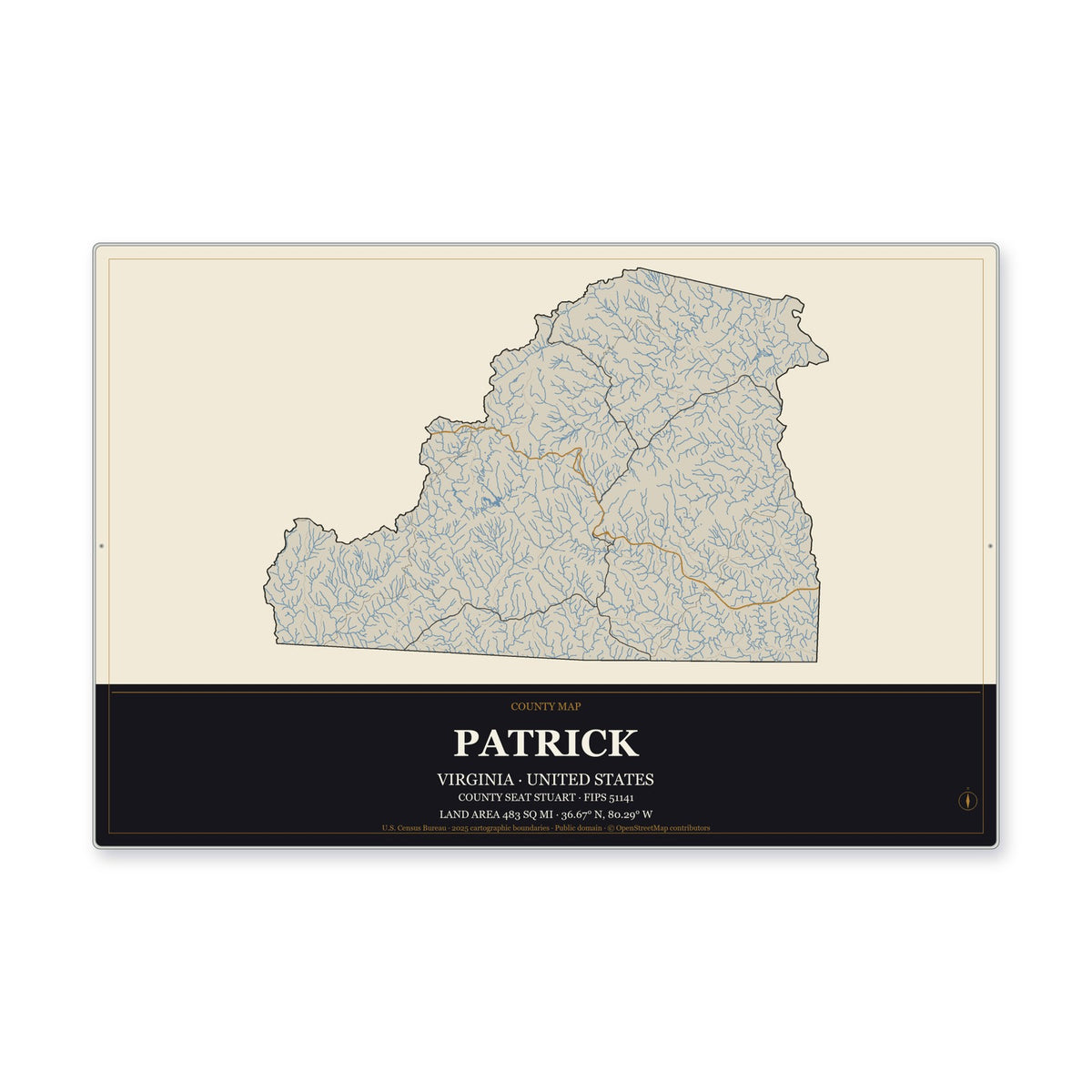 Patrick County, Virginia Map Aluminum Sign in Museum Plaque style