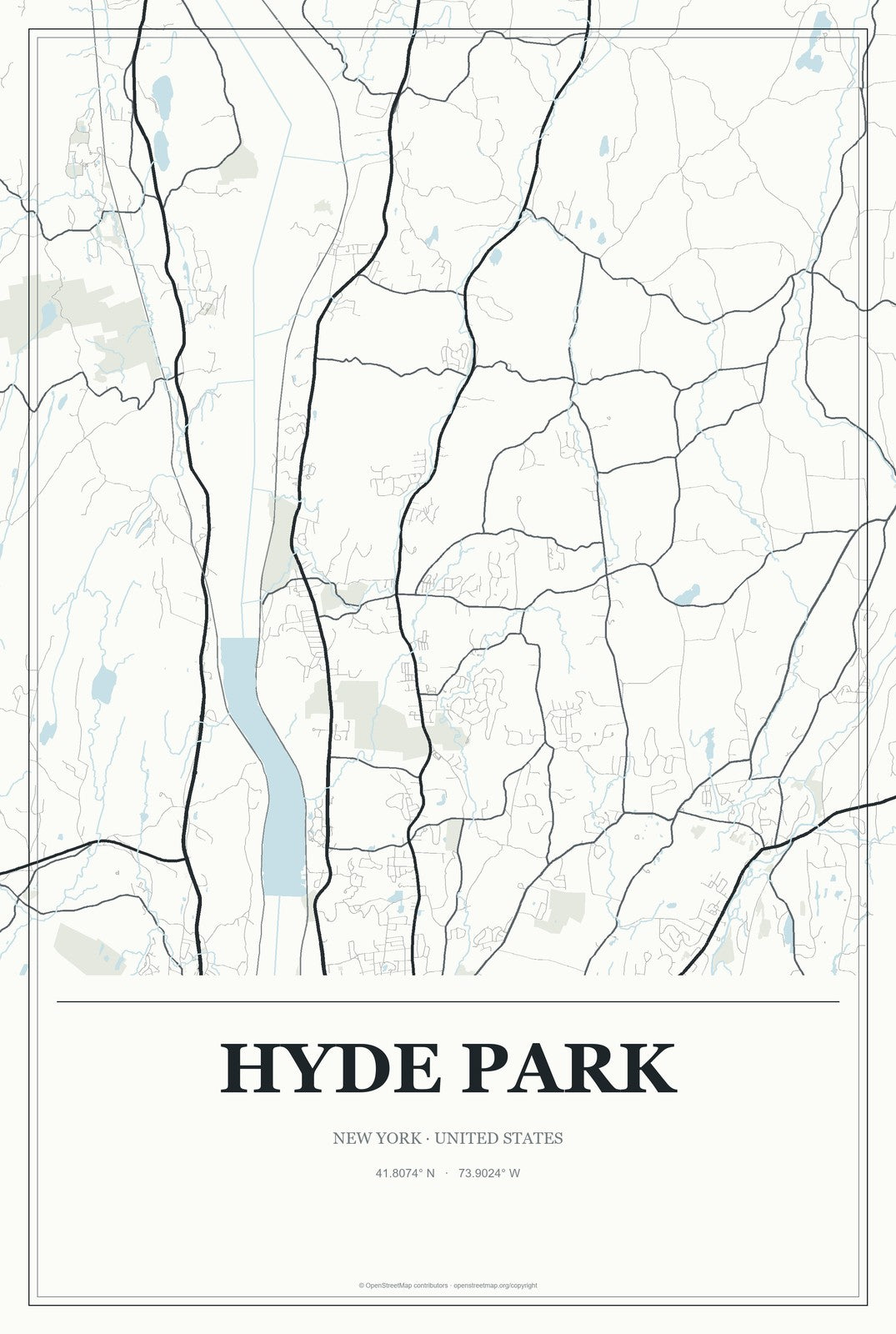 Hyde Park, New York City Map Aluminum Sign in Gallery Air style