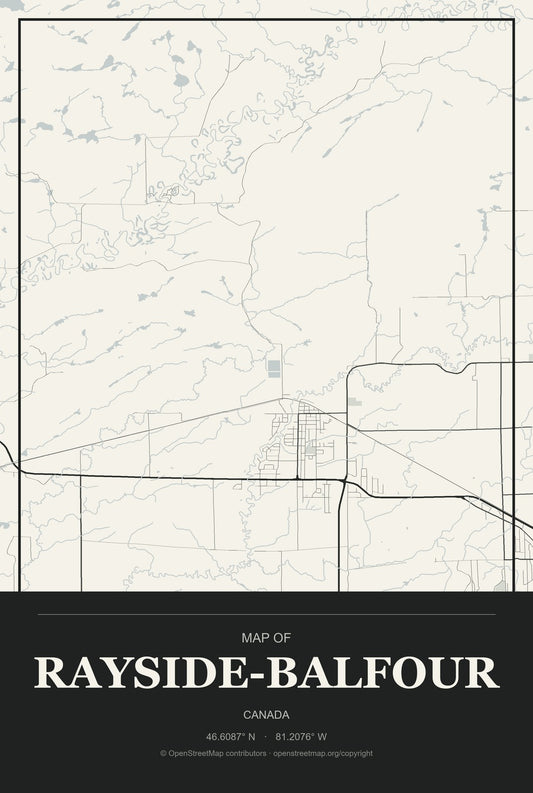 Rayside-Balfour, Canada City Map Aluminum Sign in Museum Plaque style