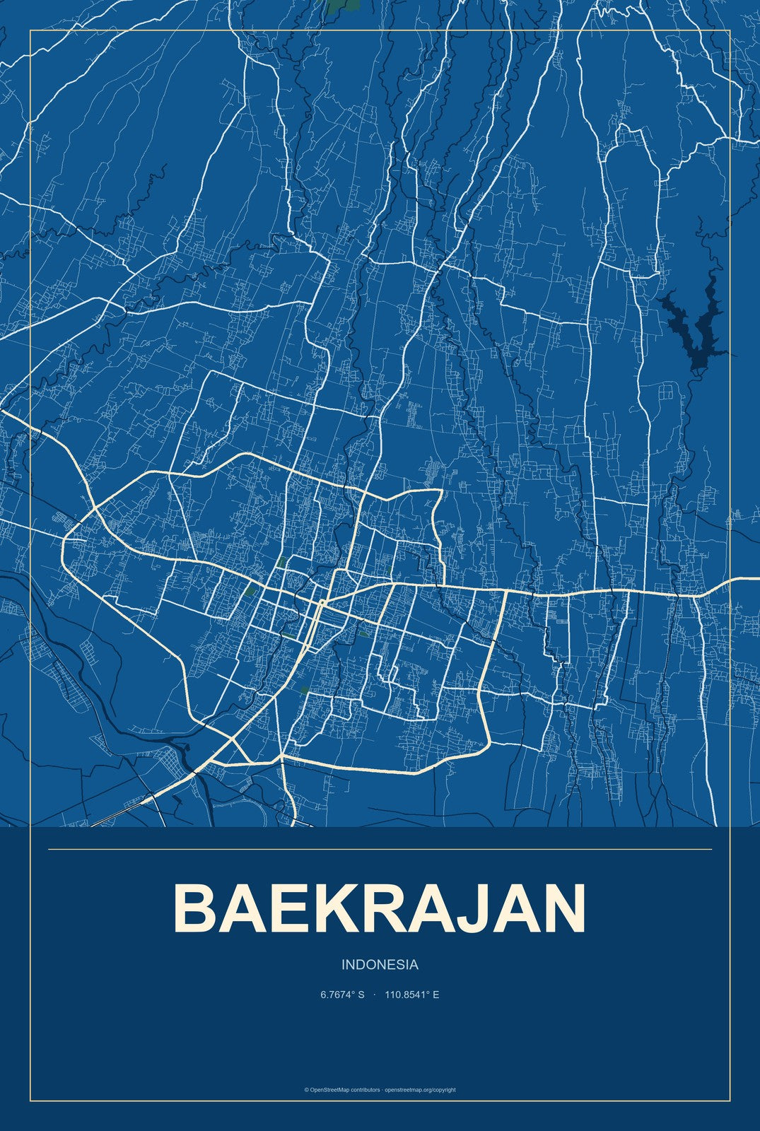 Baekrajan, Indonesia City Map Aluminum Sign in Harbor Cobalt style