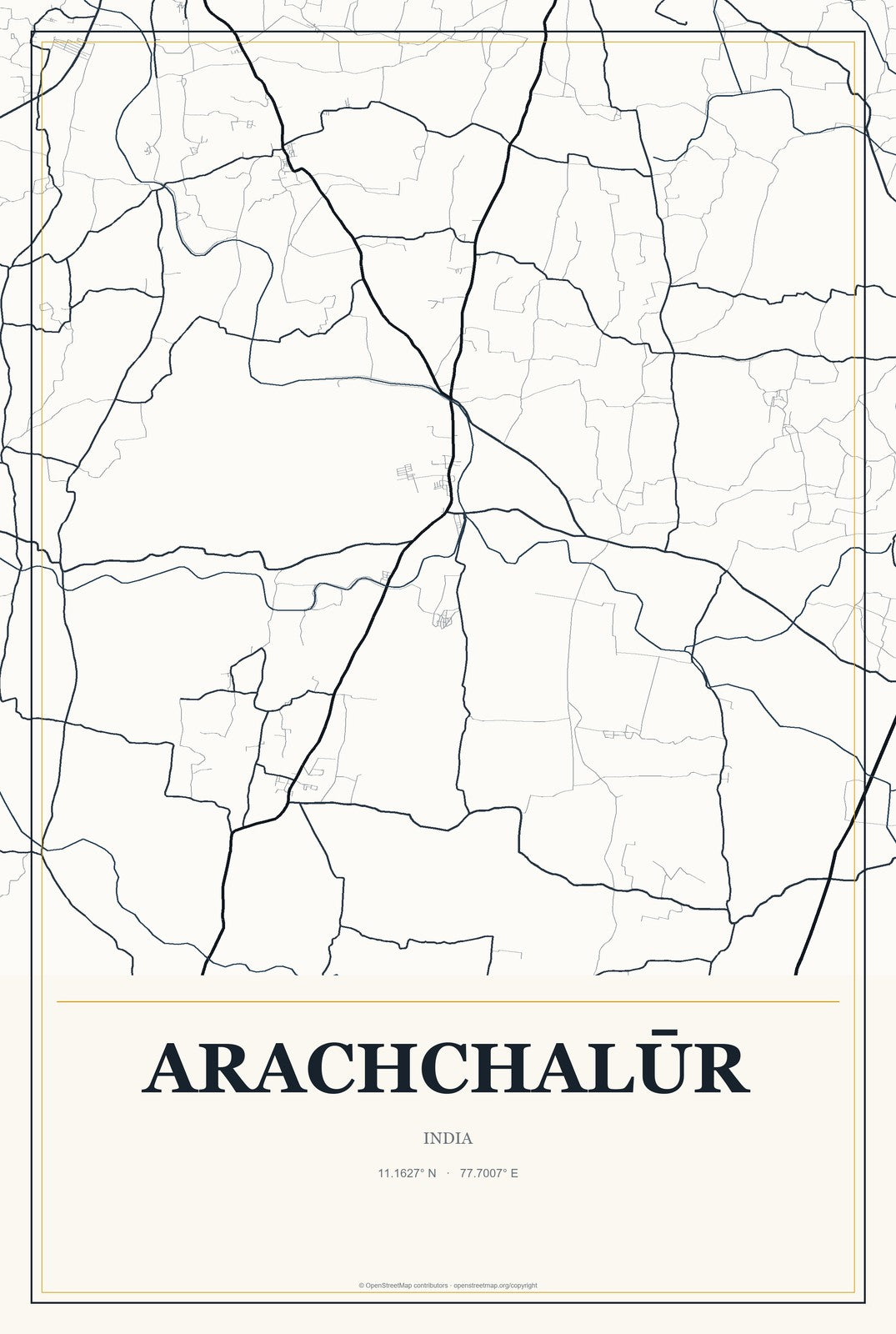 Arachchalūr, India City Map Aluminum Sign in Citrine Modern style