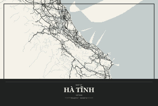 Hà Tĩnh, Vietnam City Map Aluminum Sign in Museum Plaque style