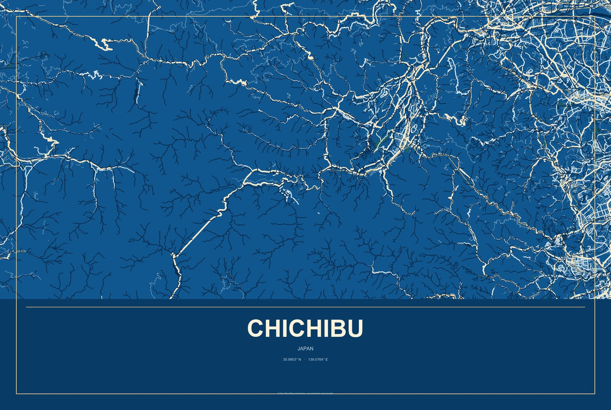 Chichibu, Japan City Map Aluminum Sign in Harbor Cobalt style