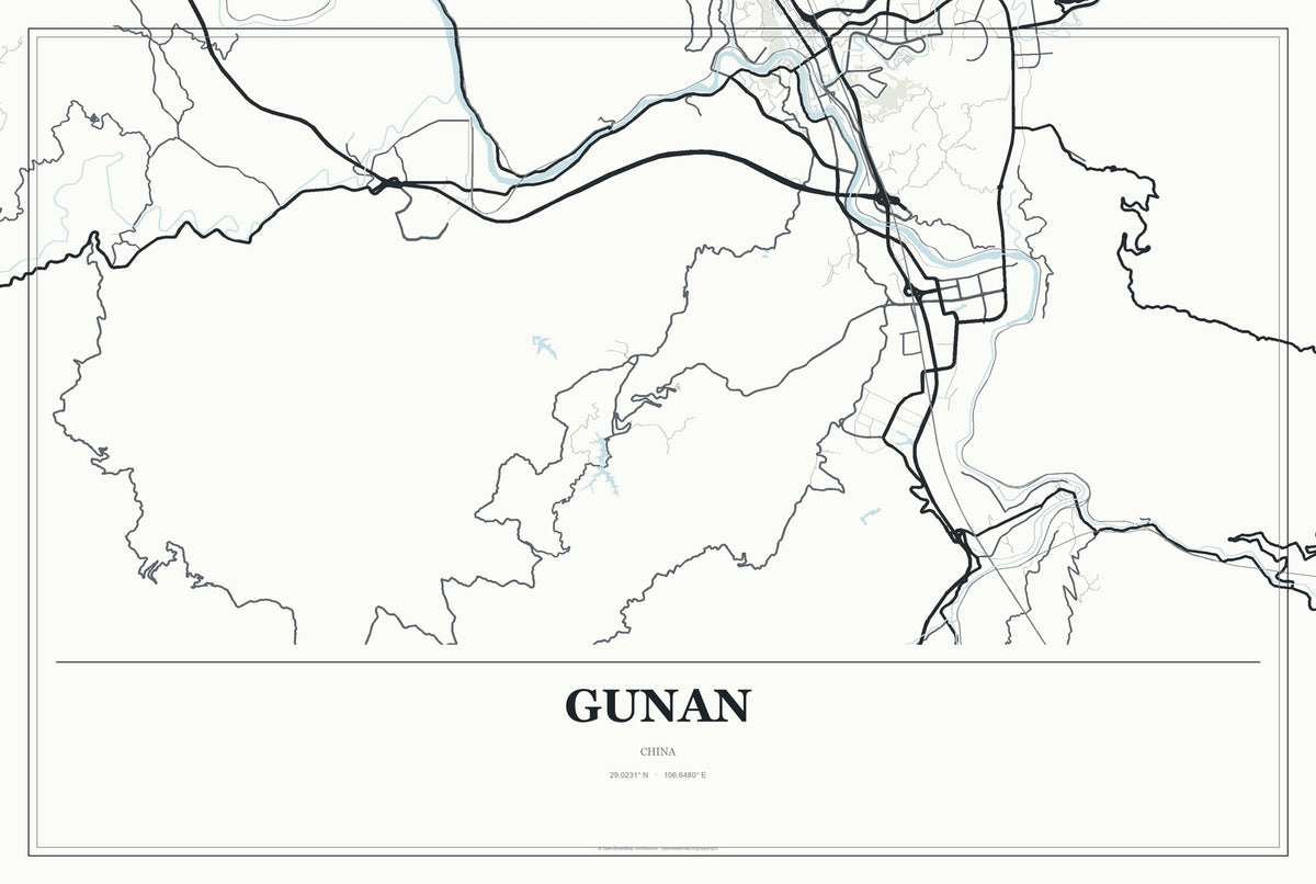 Gunan, China City Map Aluminum Sign in Gallery Air style