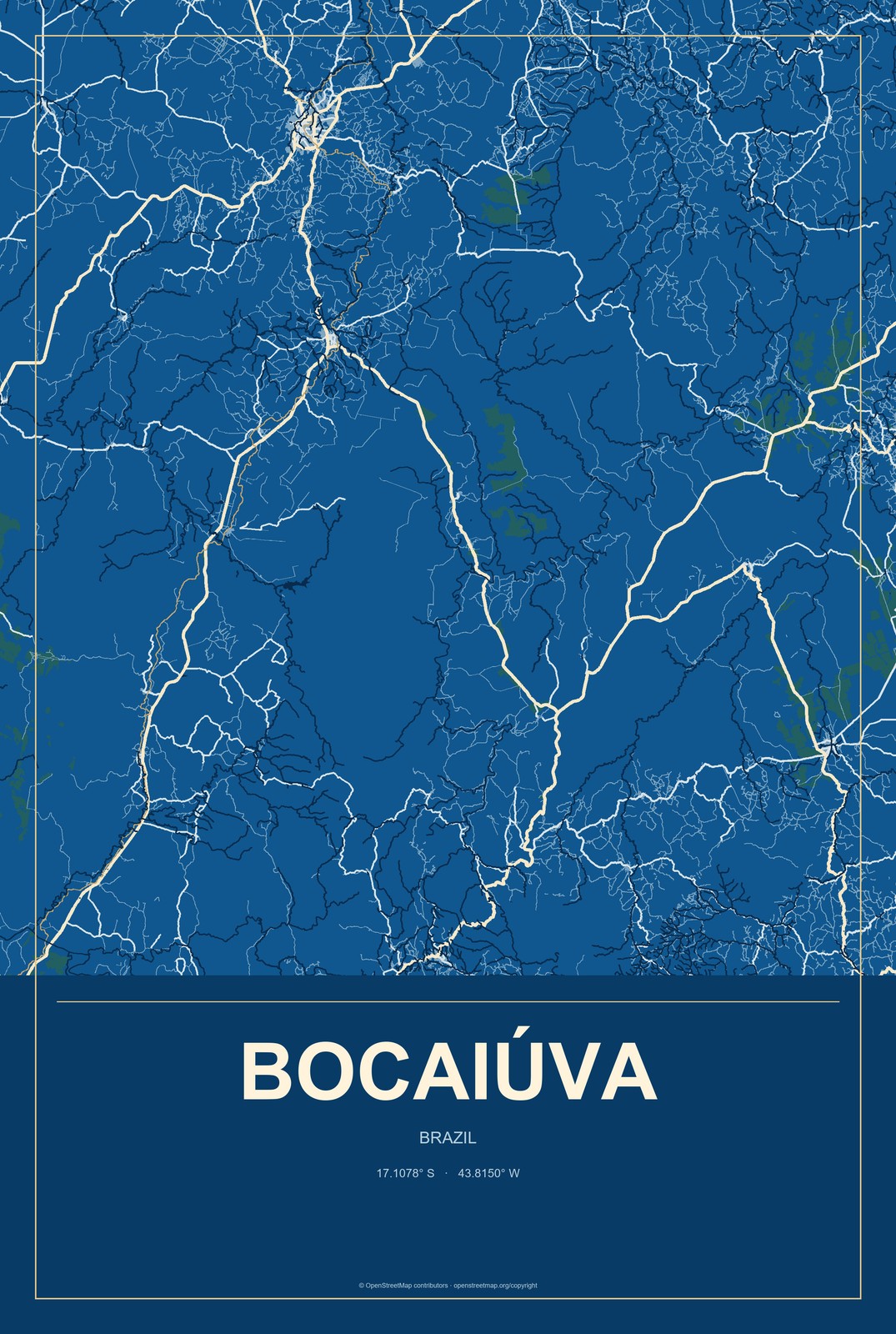 Bocaiúva, Brazil City Map Aluminum Sign in Harbor Cobalt style