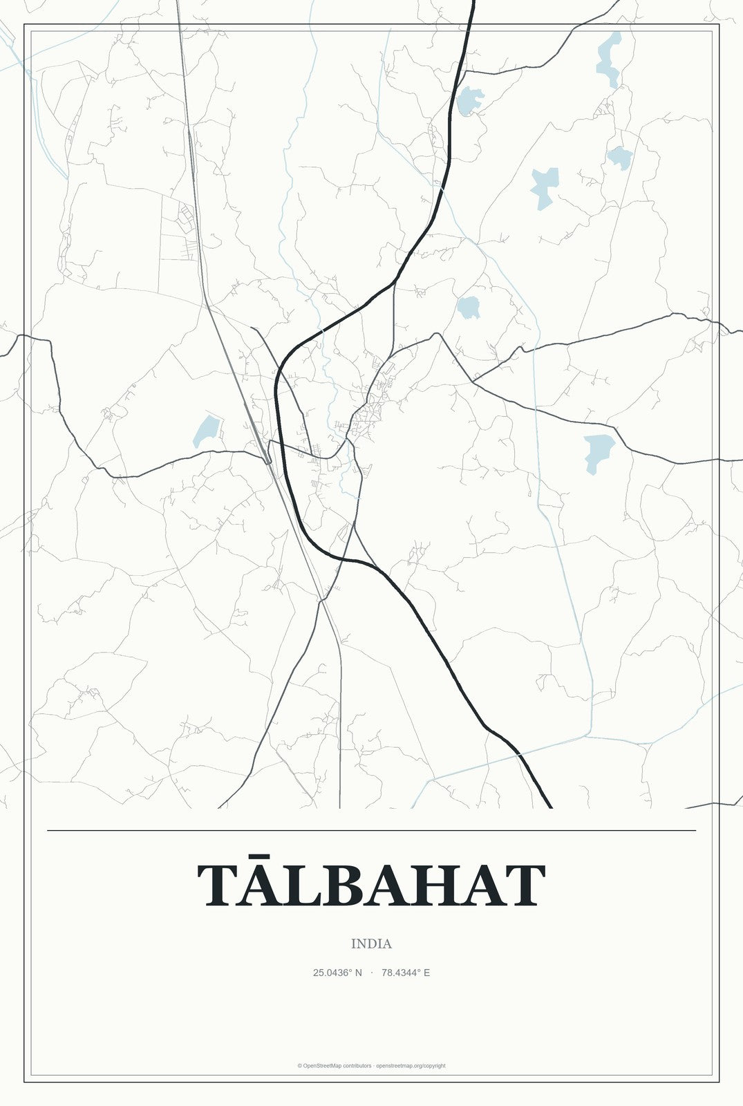 Tālbahat, India City Map Aluminum Sign in Gallery Air style
