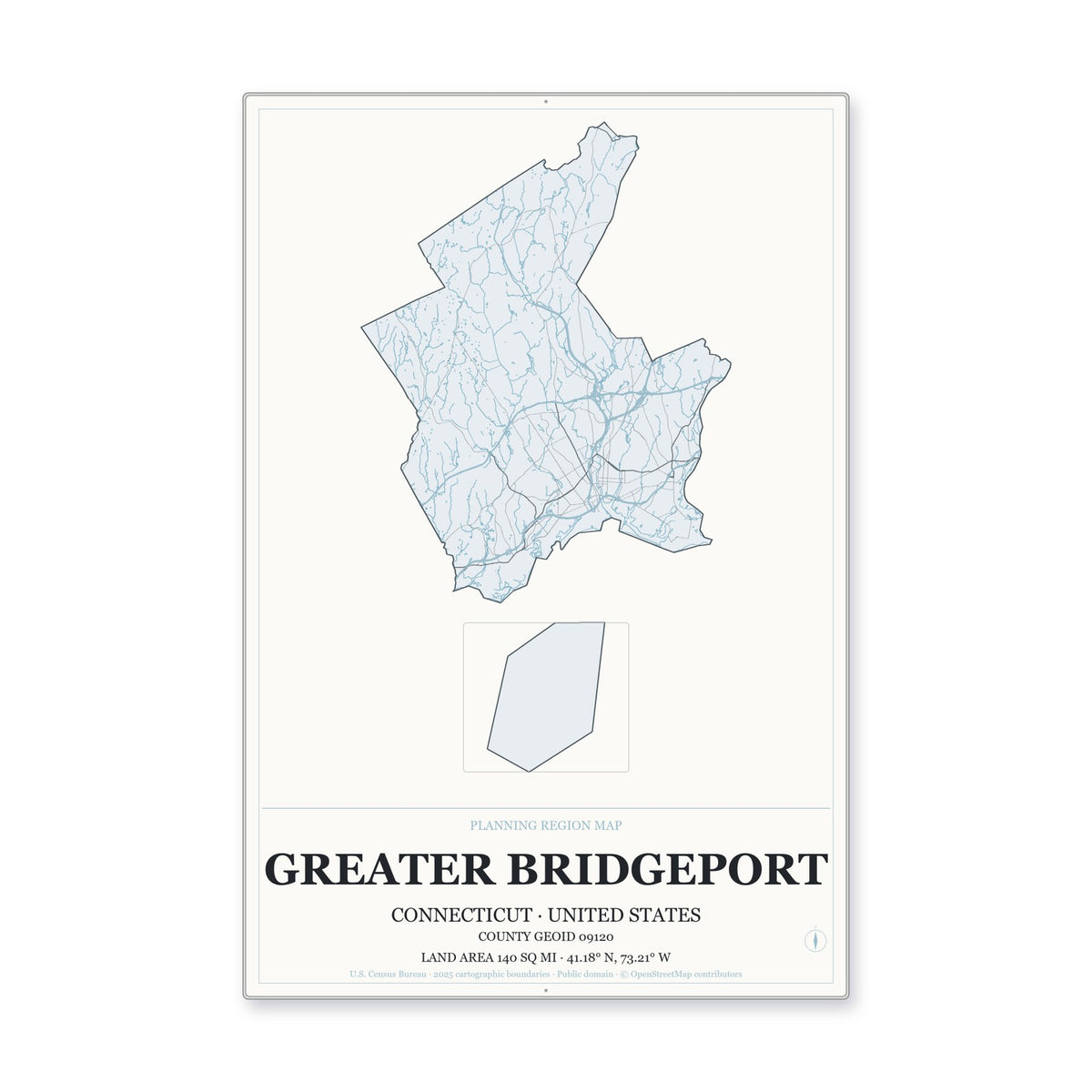 Greater Bridgeport Planning Region, Connecticut Map Aluminum Sign in Gallery Air style