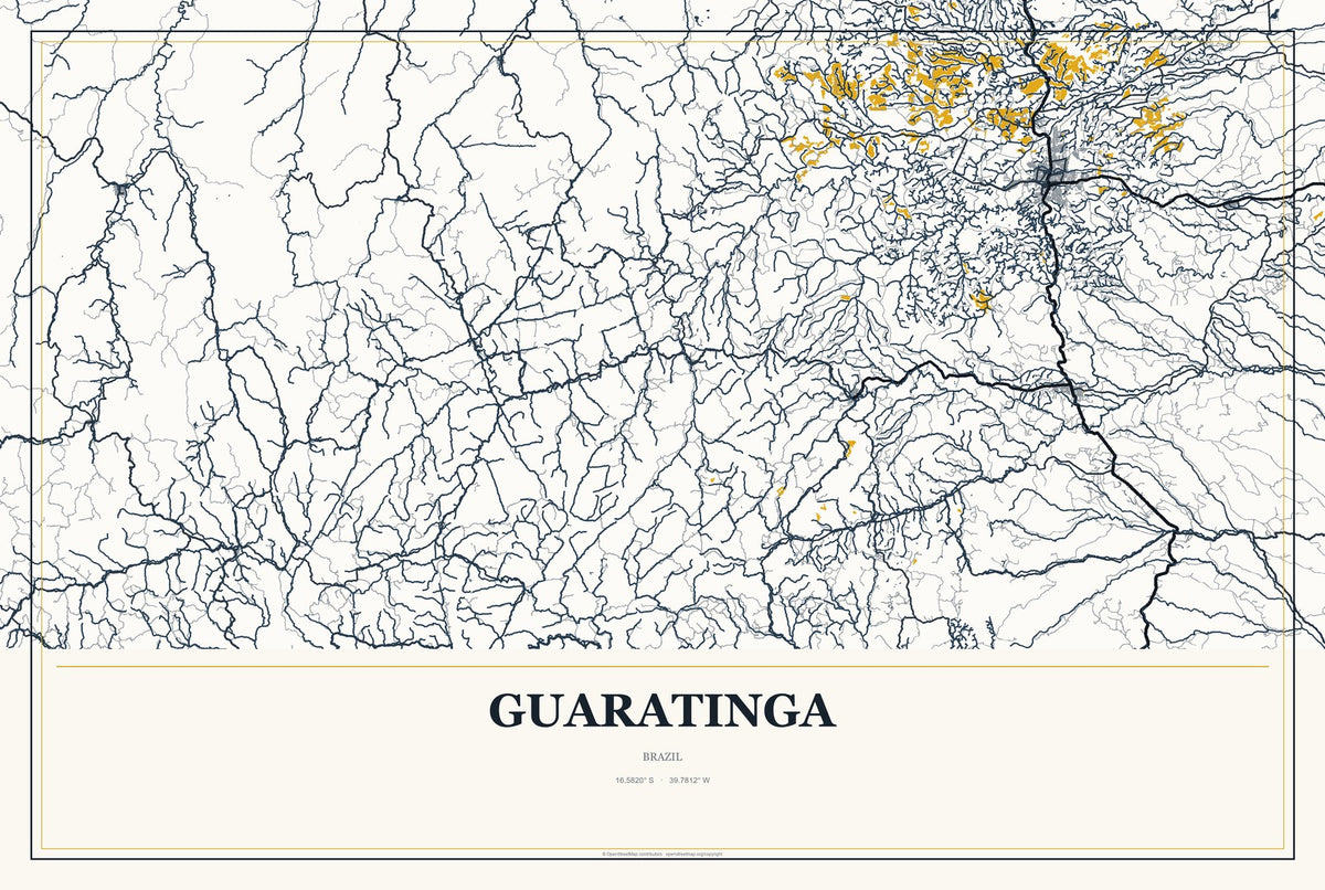 Guaratinga, Brazil City Map Aluminum Sign in Citrine Modern style