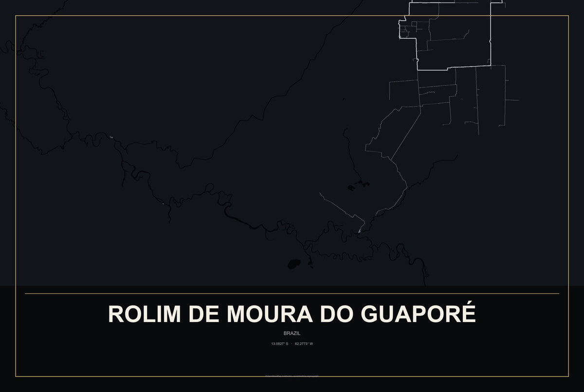 Rolim de Moura do Guaporé, Brazil City Map Aluminum Sign in Metropolitan Noir style