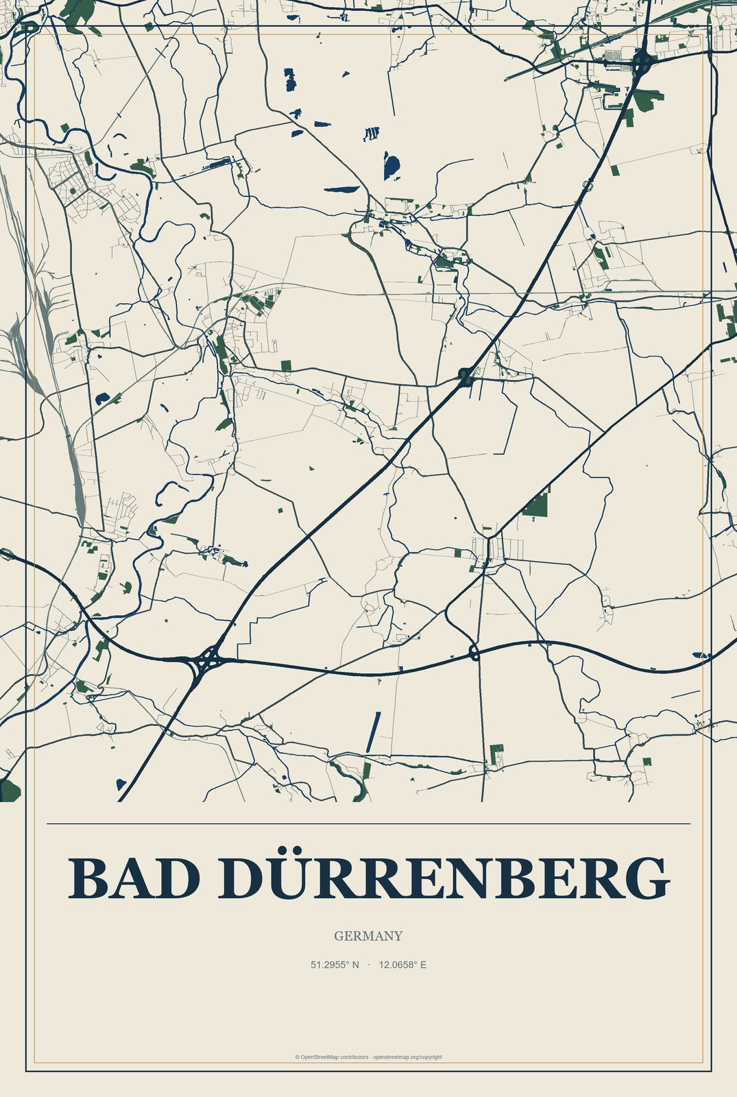Bad Dürrenberg, Germany City Map Aluminum Sign in Coastal Cutout style