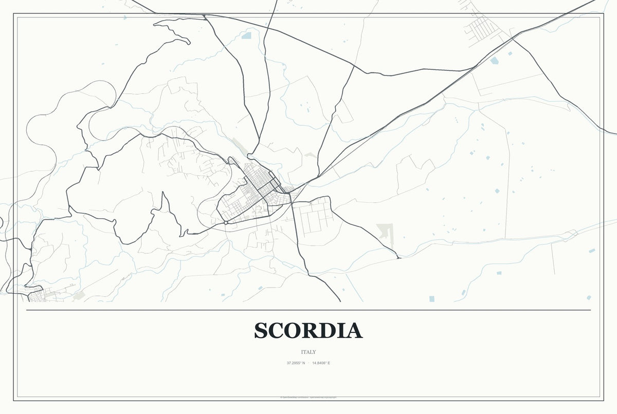 Scordia, Italy City Map Aluminum Sign in Gallery Air style