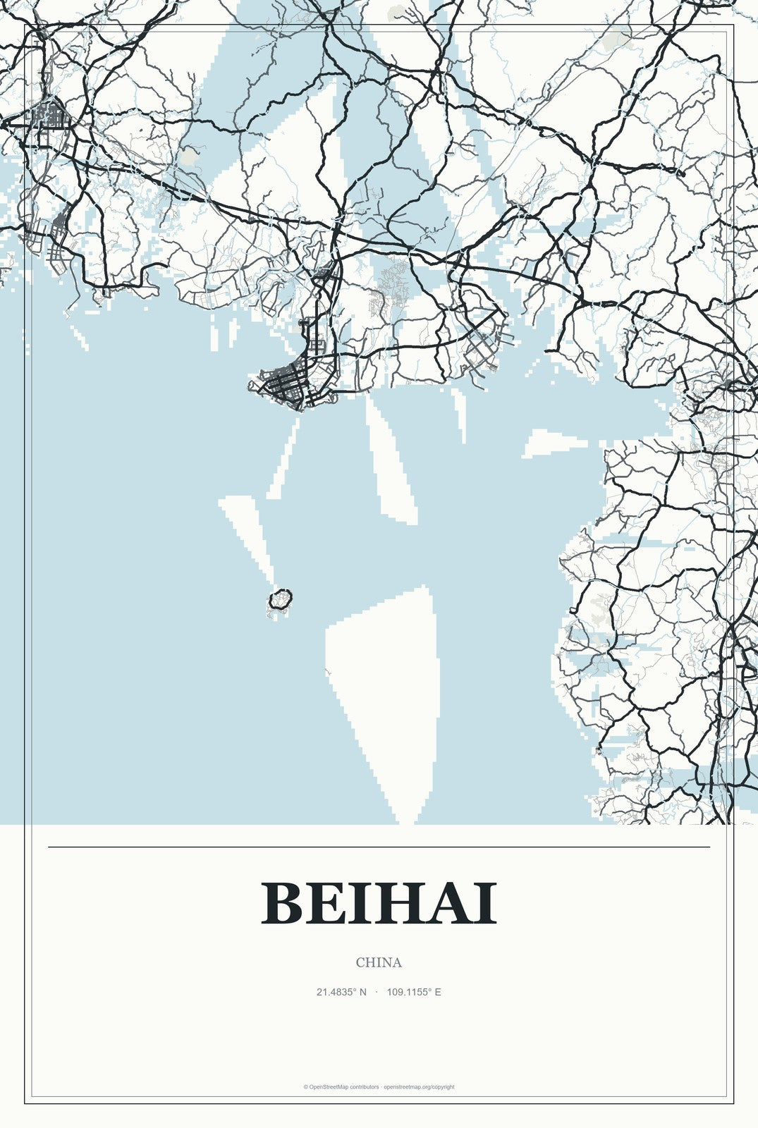 Beihai, Yunnan, China City Map Aluminum Sign in Gallery Air style