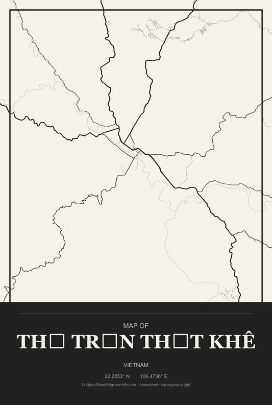 Thị Trấn Thất Khê, Vietnam City Map Aluminum Sign in Museum Plaque style