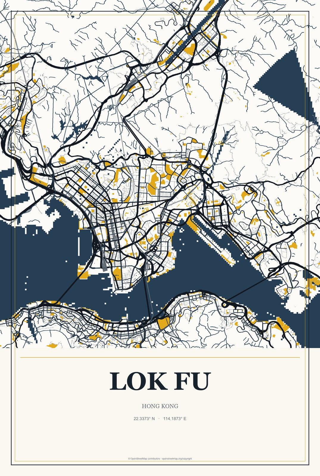 Lok Fu, Hong Kong City Map Aluminum Sign in Citrine Modern style