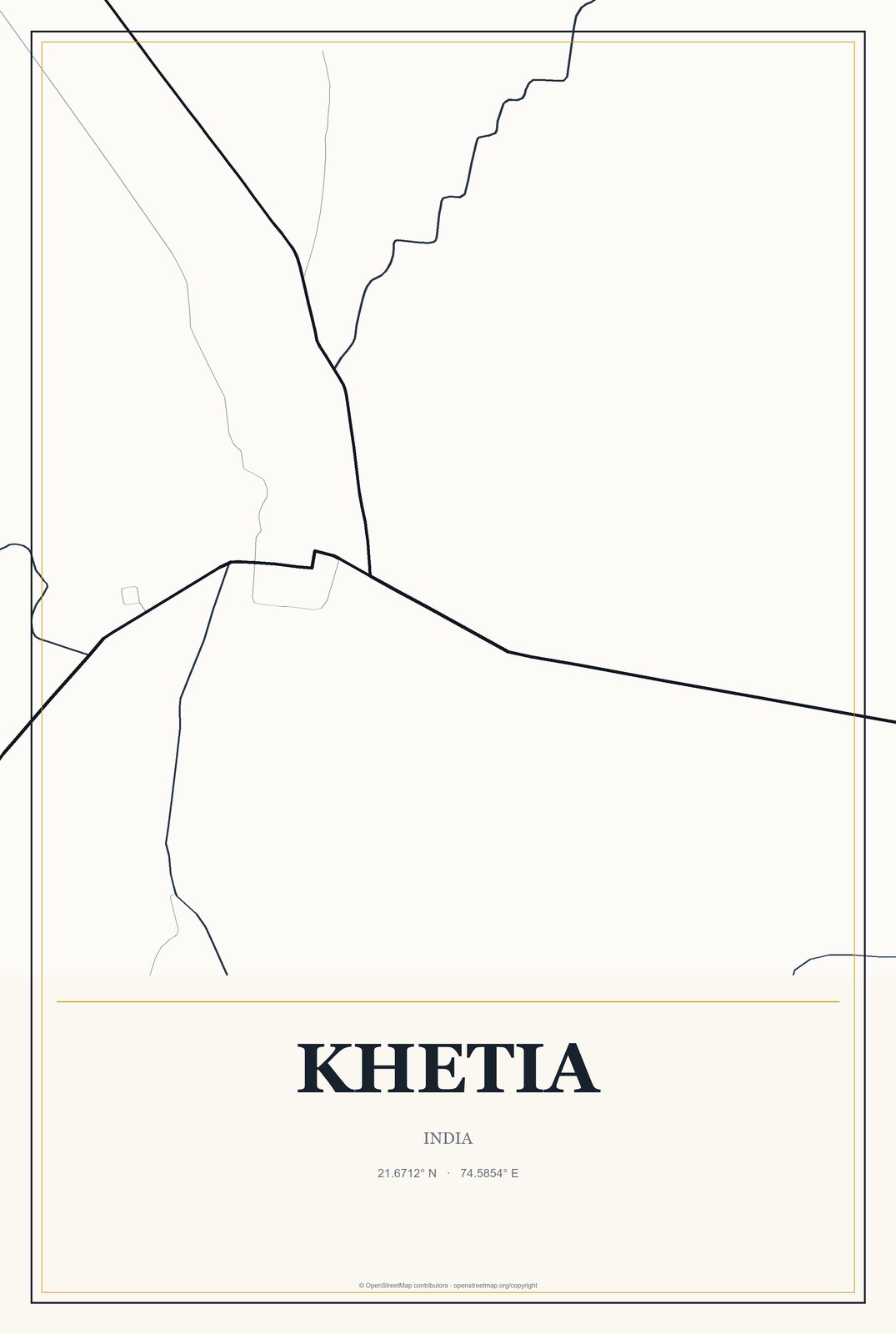 Khetia, India City Map Aluminum Sign in Citrine Modern style