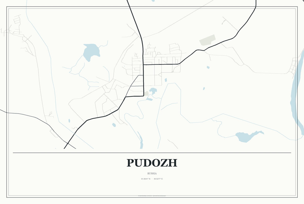 Pudozh, Russia City Map Aluminum Sign in Gallery Air style