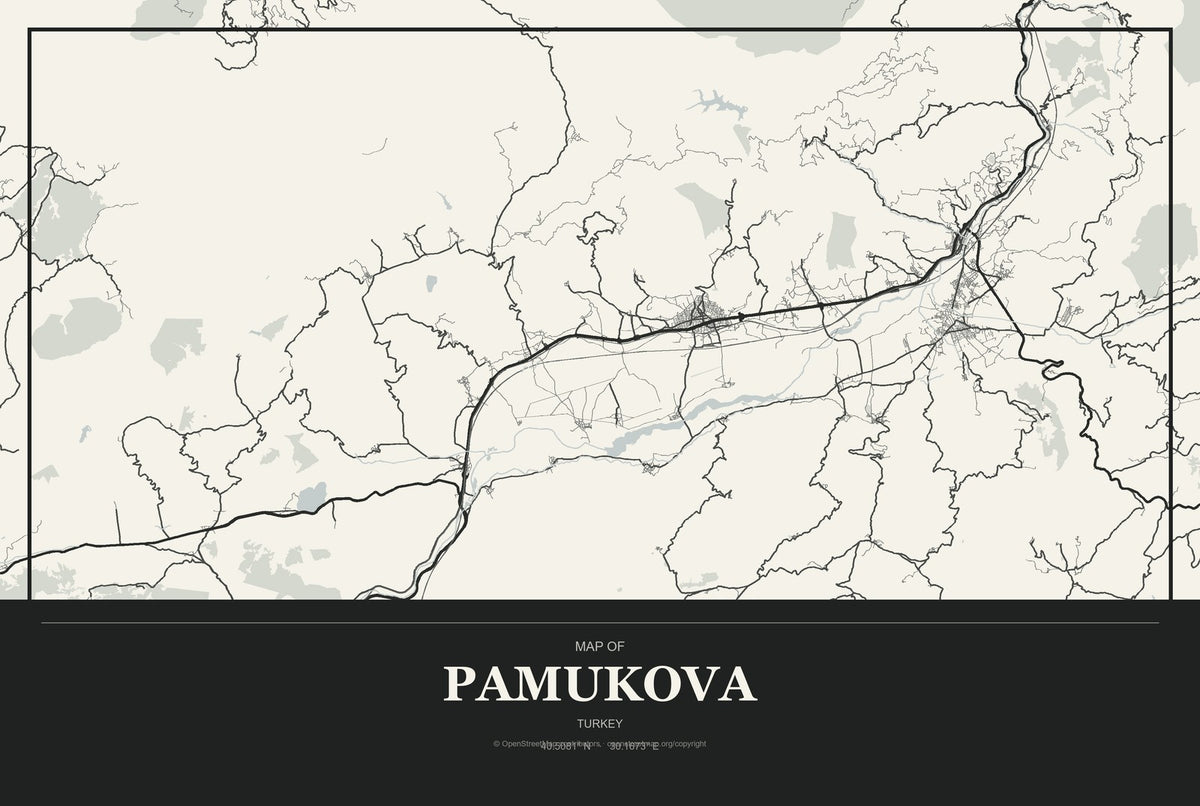 Pamukova, Turkey City Map Aluminum Sign in Museum Plaque style