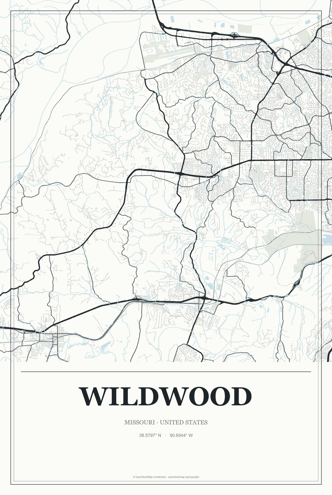Wildwood, Missouri City Map Aluminum Sign in Gallery Air style