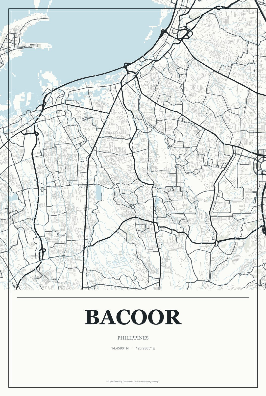 Bacoor, Philippines City Map Aluminum Sign in Gallery Air style