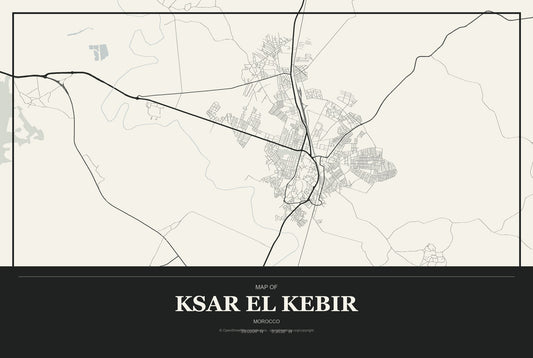 Ksar El Kebir, Morocco City Map Aluminum Sign in Museum Plaque style