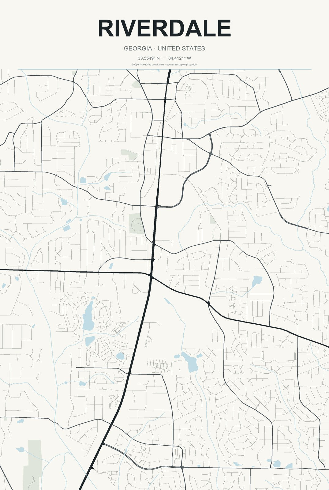 Riverdale, Georgia City Map Aluminum Sign in Headline Atlas style