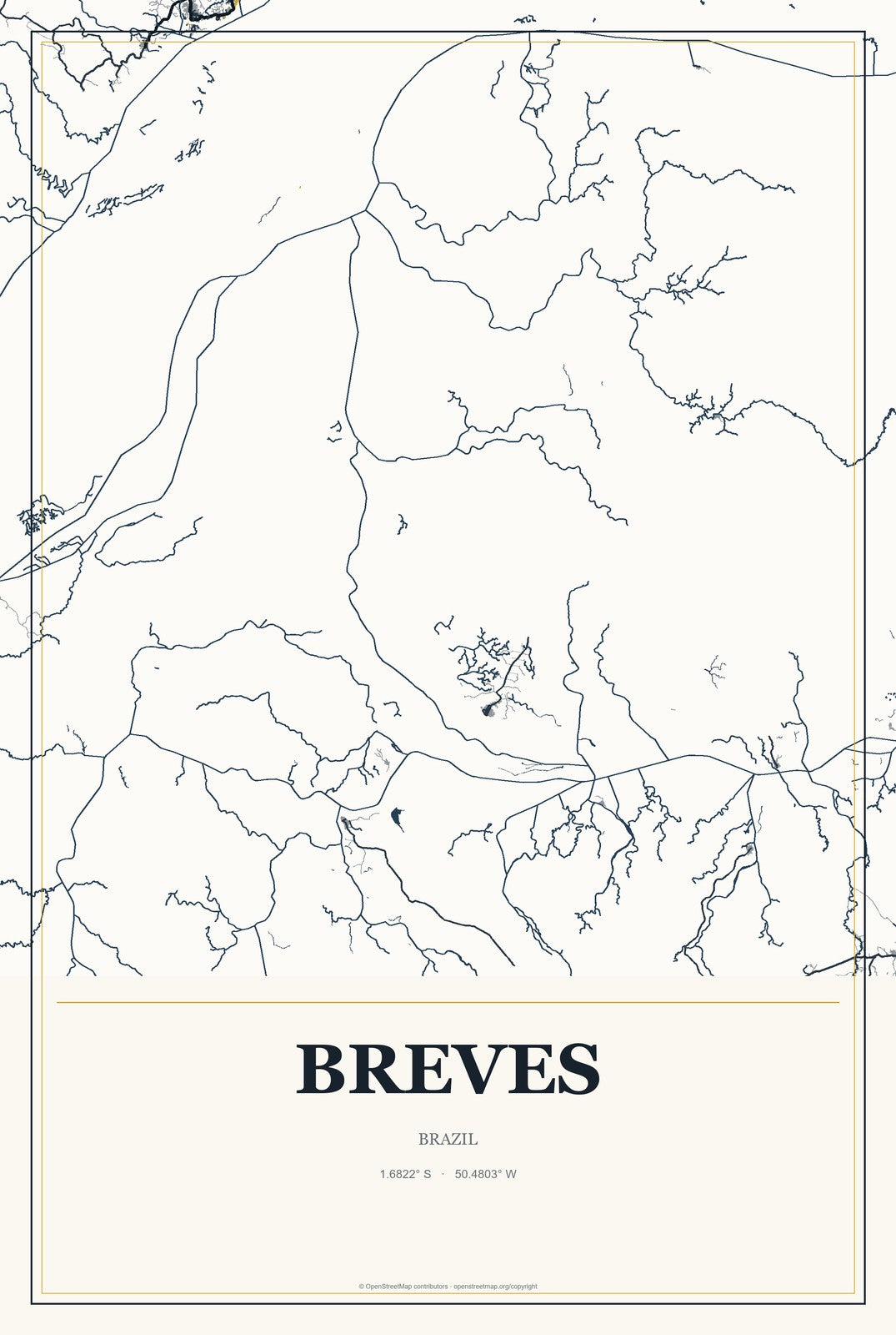 Breves, Brazil City Map Aluminum Sign in Citrine Modern style
