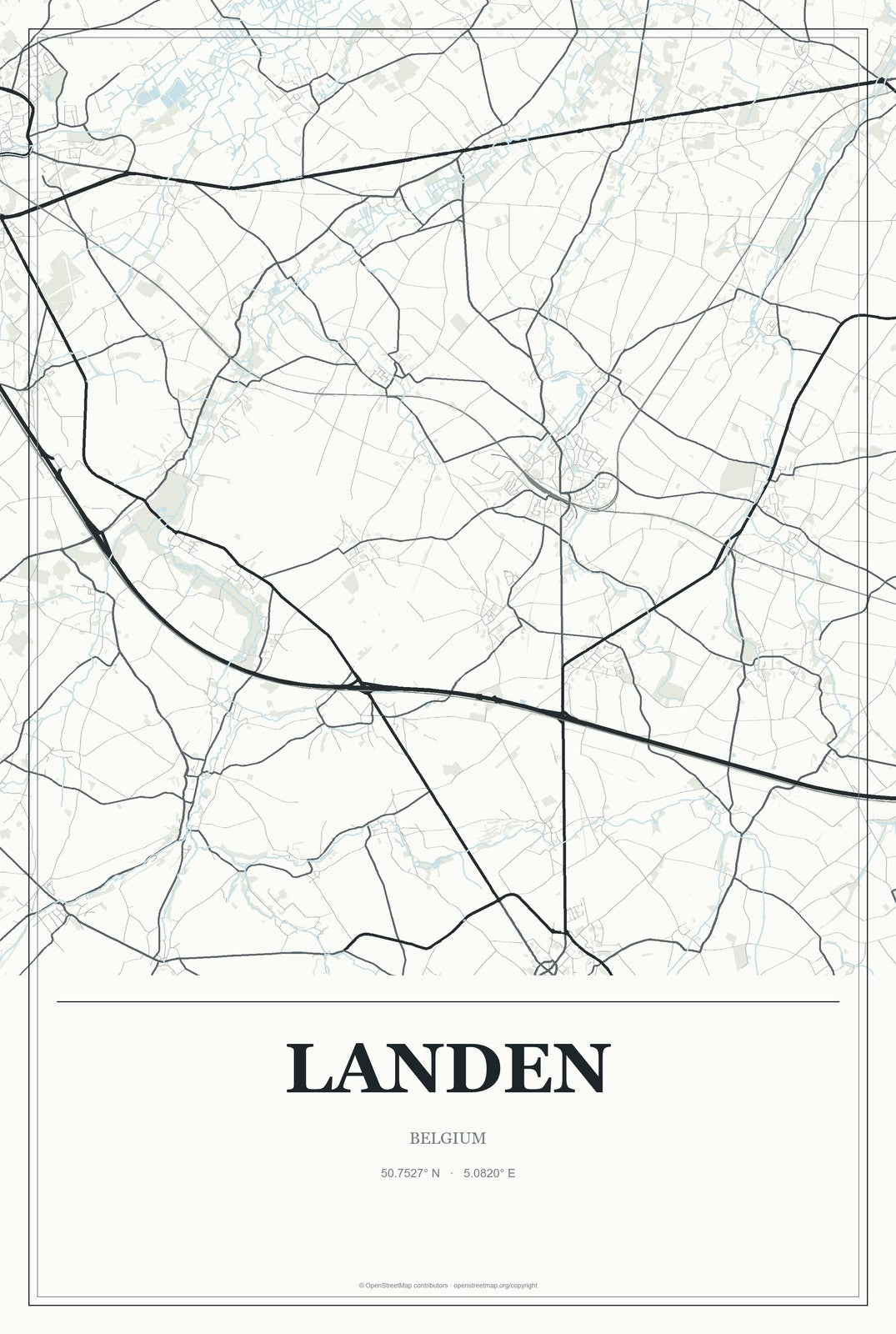 Landen, Belgium City Map Aluminum Sign in Gallery Air style