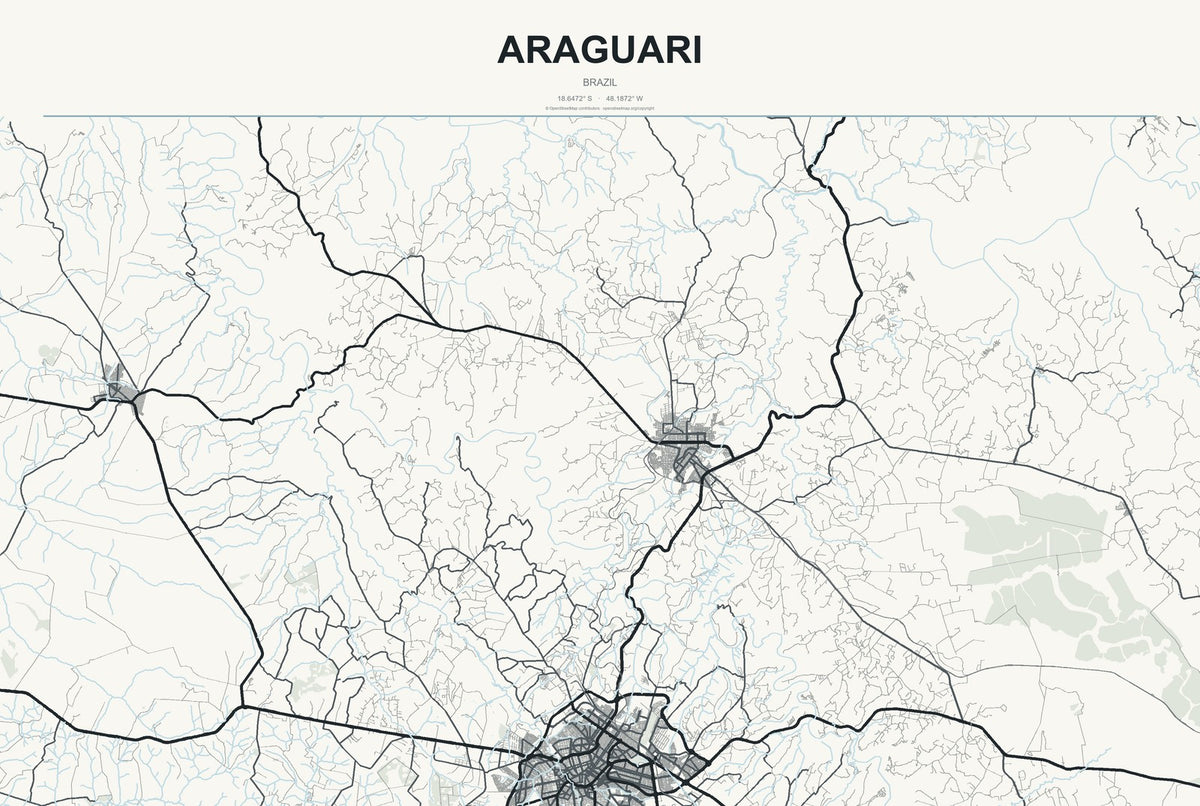 Araguari, Brazil City Map Aluminum Sign in Headline Atlas style