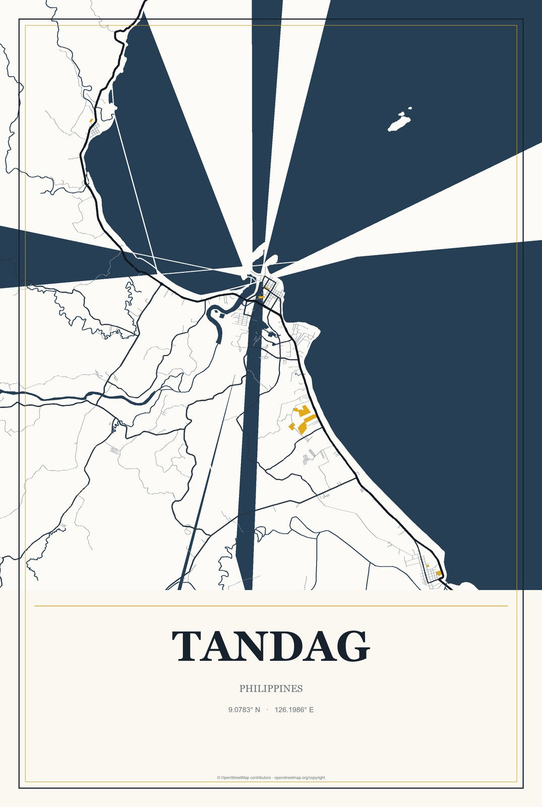 Tandag, Philippines City Map Aluminum Sign in Citrine Modern style