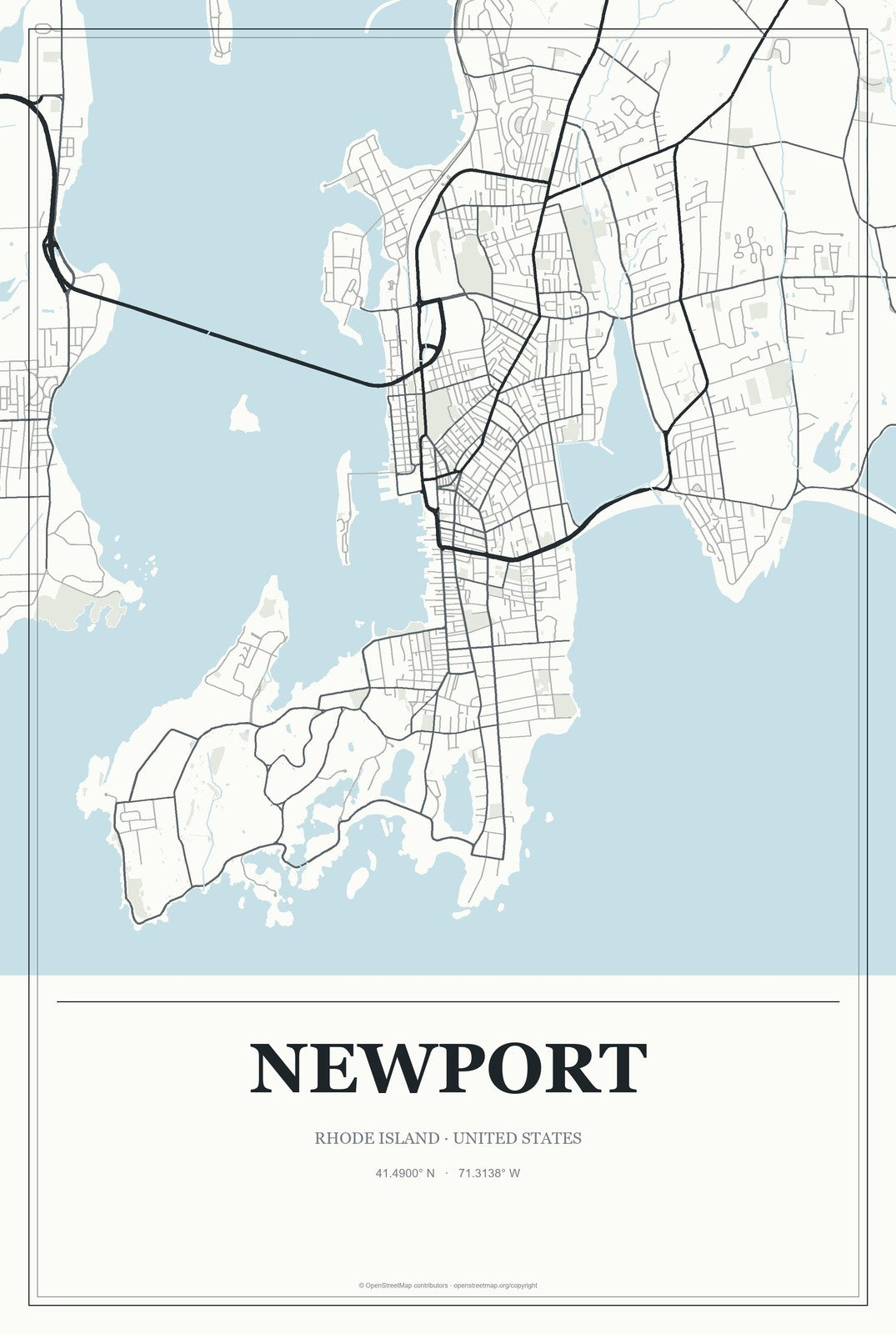 Newport, Rhode Island City Map Aluminum Sign in Gallery Air style