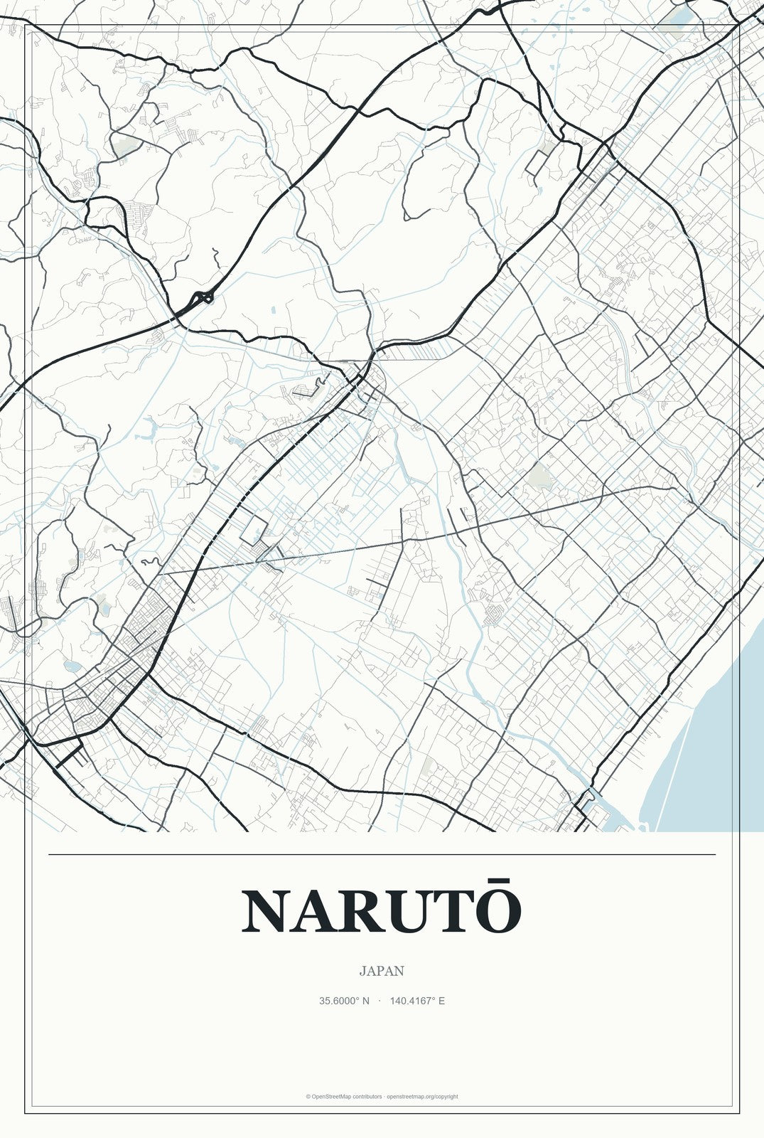 Narutō, Japan City Map Aluminum Sign in Gallery Air style