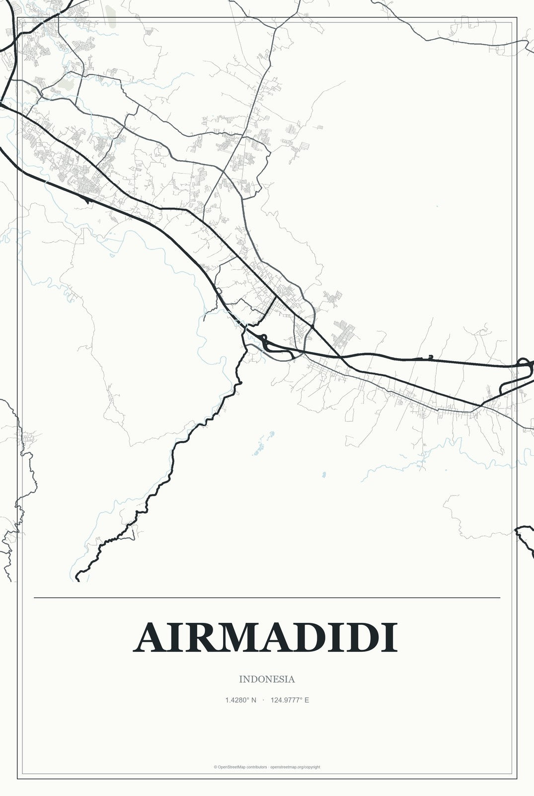 Airmadidi, Indonesia City Map Aluminum Sign in Gallery Air style