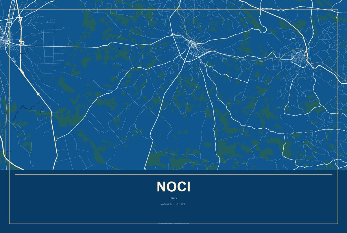 Noci, Italy City Map Aluminum Sign in Harbor Cobalt style
