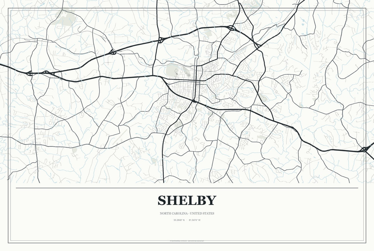 Shelby, North Carolina City Map Aluminum Sign in Gallery Air style