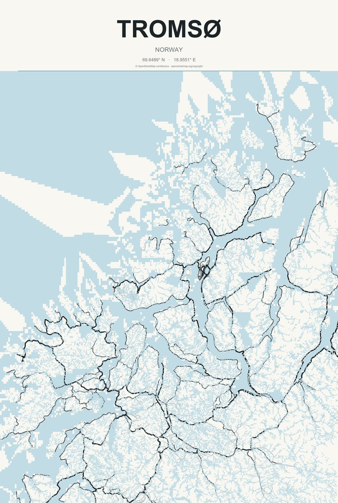 Tromsø, Norway City Map Aluminum Sign in Headline Atlas style