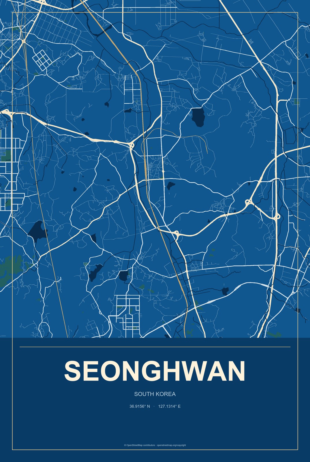 Seonghwan, South Korea City Map Aluminum Sign in Harbor Cobalt style