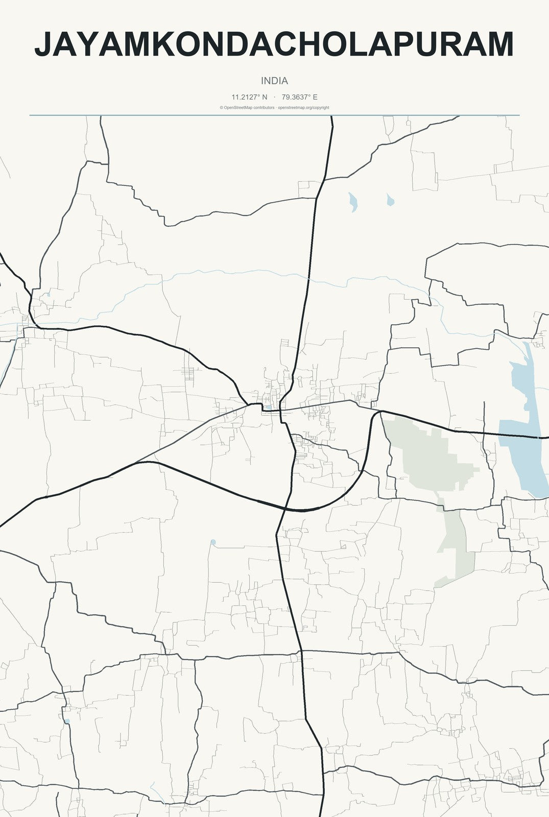 Jayamkondacholapuram, India City Map Aluminum Sign in Headline Atlas style