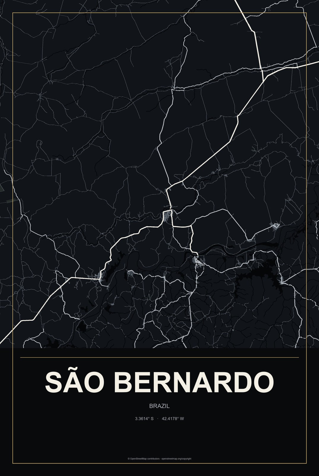 São Bernardo, Brazil City Map Aluminum Sign in Metropolitan Noir style