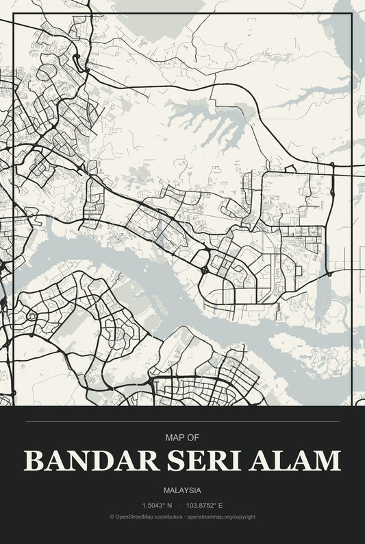 Bandar Seri Alam, Malaysia City Map Aluminum Sign in Museum Plaque style