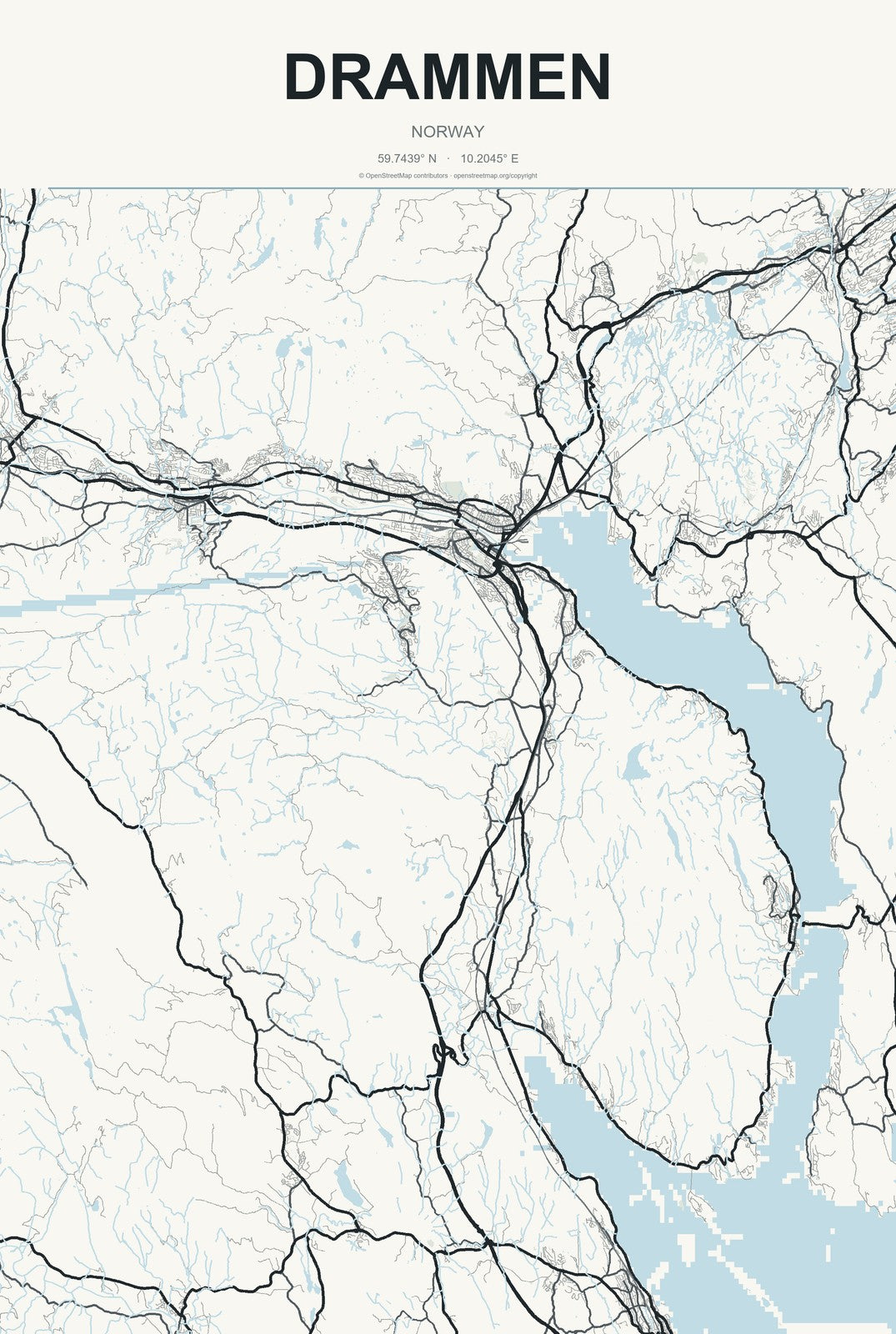 Drammen, Norway City Map Aluminum Sign in Headline Atlas style