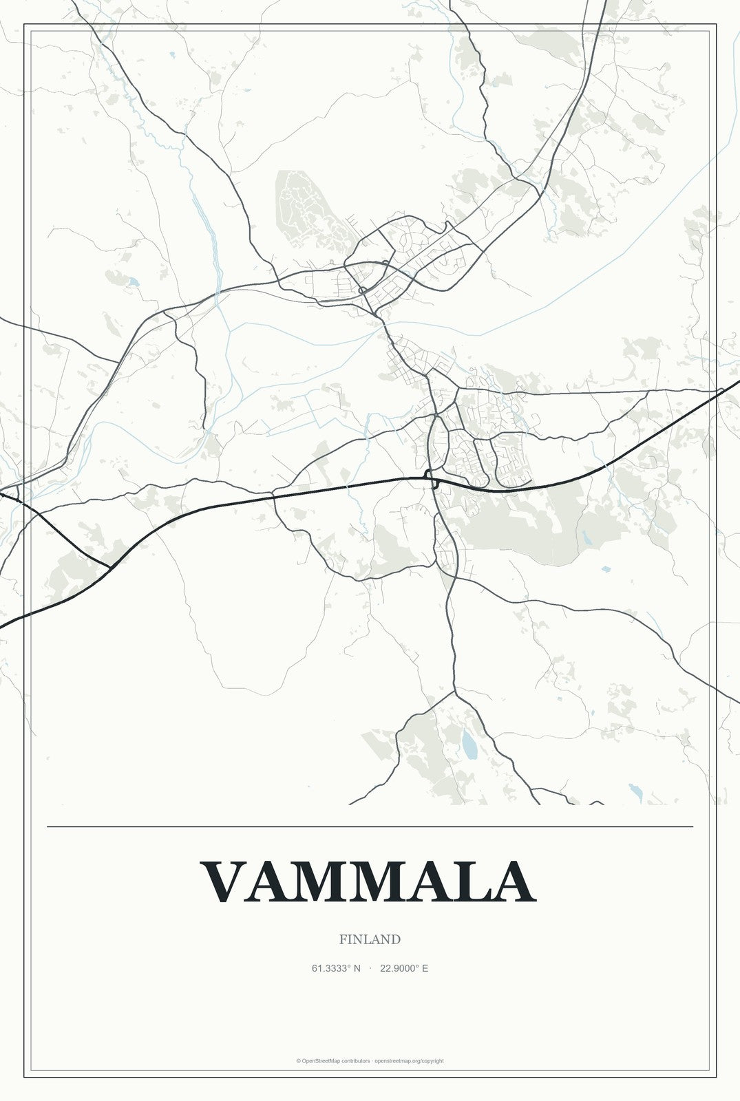 Vammala, Finland City Map Aluminum Sign in Gallery Air style