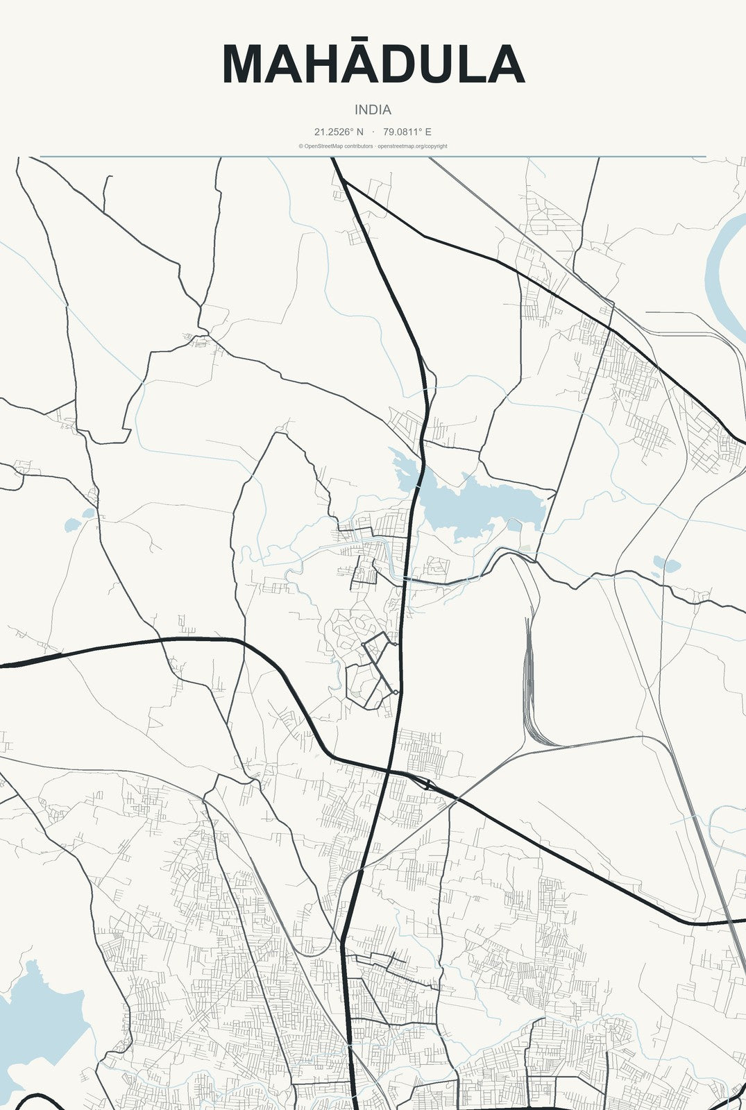 Mahādula, India City Map Aluminum Sign in Headline Atlas style
