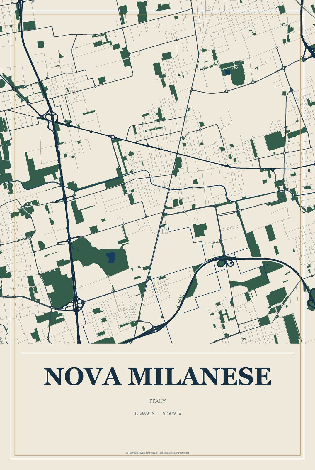 Nova Milanese, Italy City Map Aluminum Sign in Coastal Cutout style