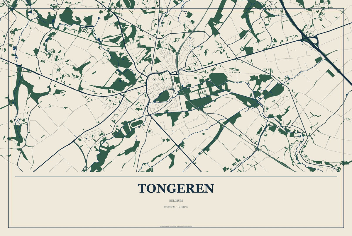 Tongeren, Belgium City Map Aluminum Sign in Coastal Cutout style