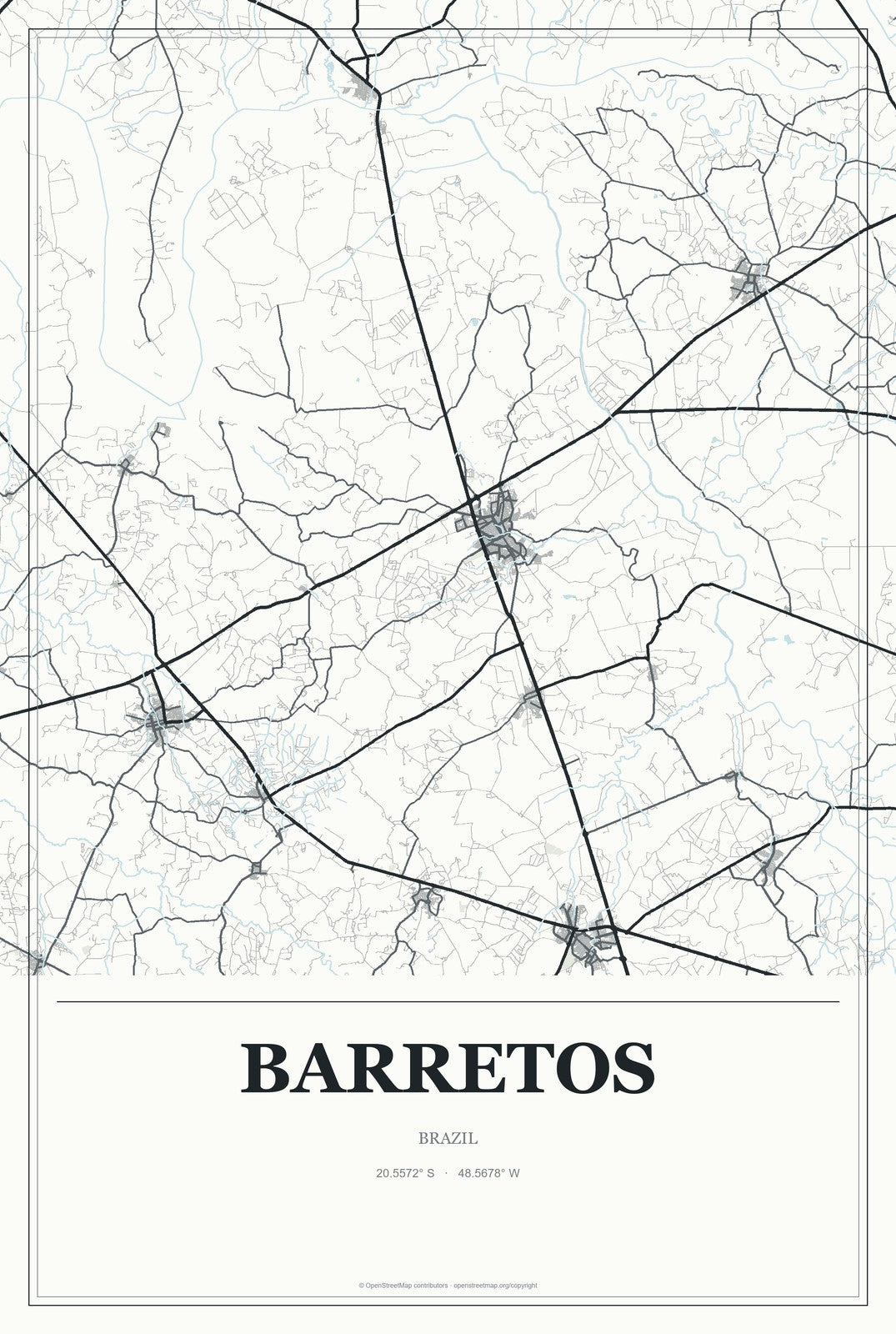 Barretos, Brazil City Map Aluminum Sign in Gallery Air style