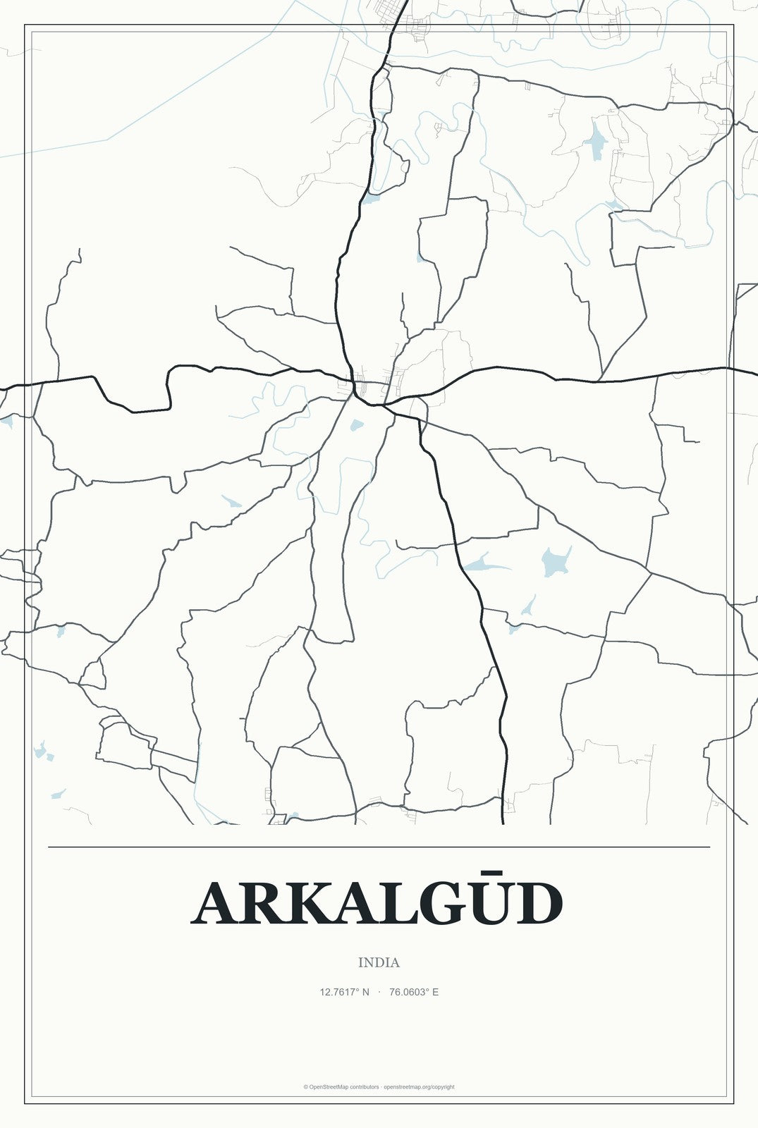 Arkalgūd, India City Map Aluminum Sign in Gallery Air style